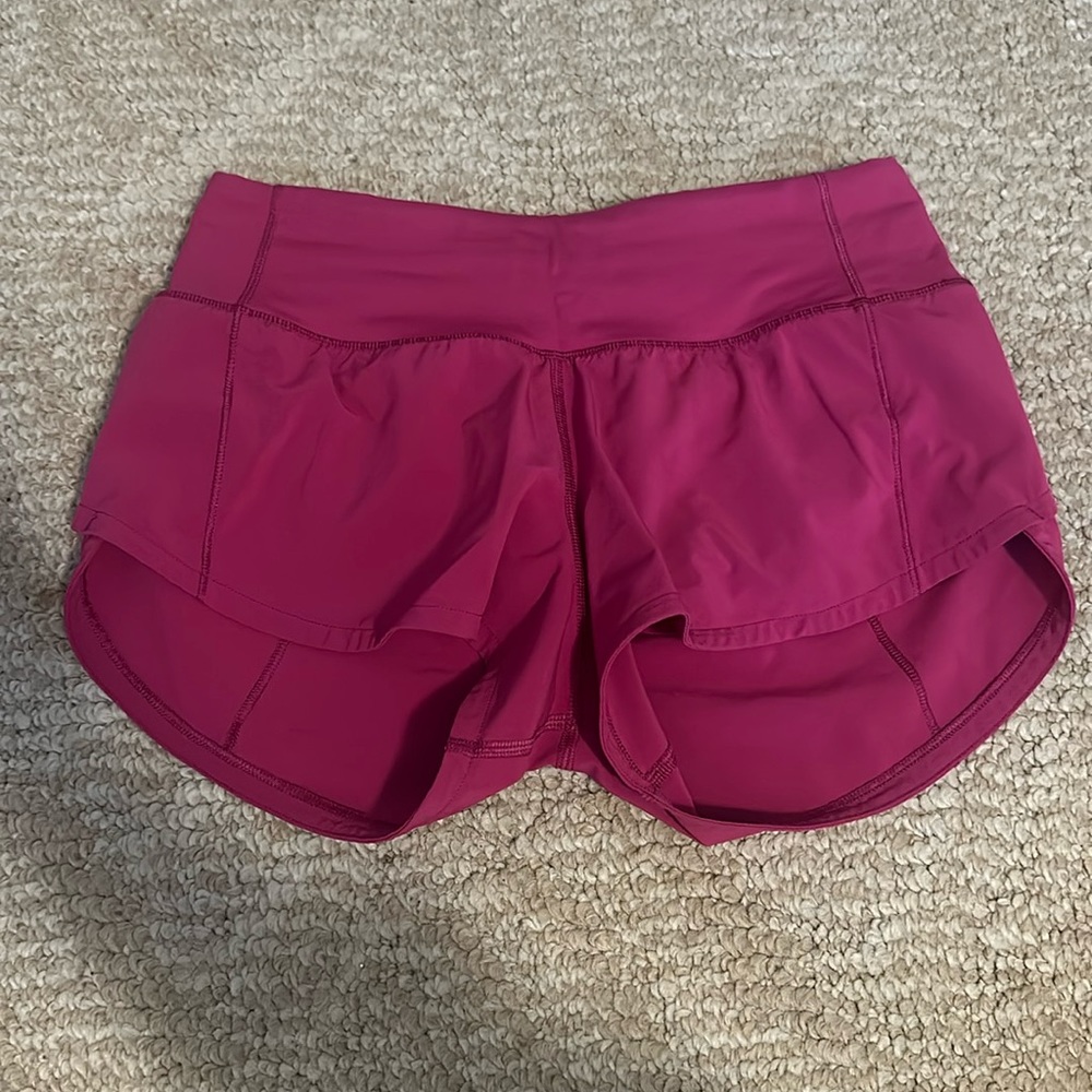 lululemon speed up shorts ripened raspberry color